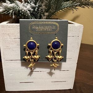 🆕 VINTAGE CATHY AND MARSHA FOR CATHERINE STEIN BLUE GOLD HEART EARRINGS